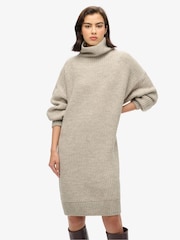 Superdry Light Grey Twist Chunky Rib Knit Jumper Dress - Image 1 of 4