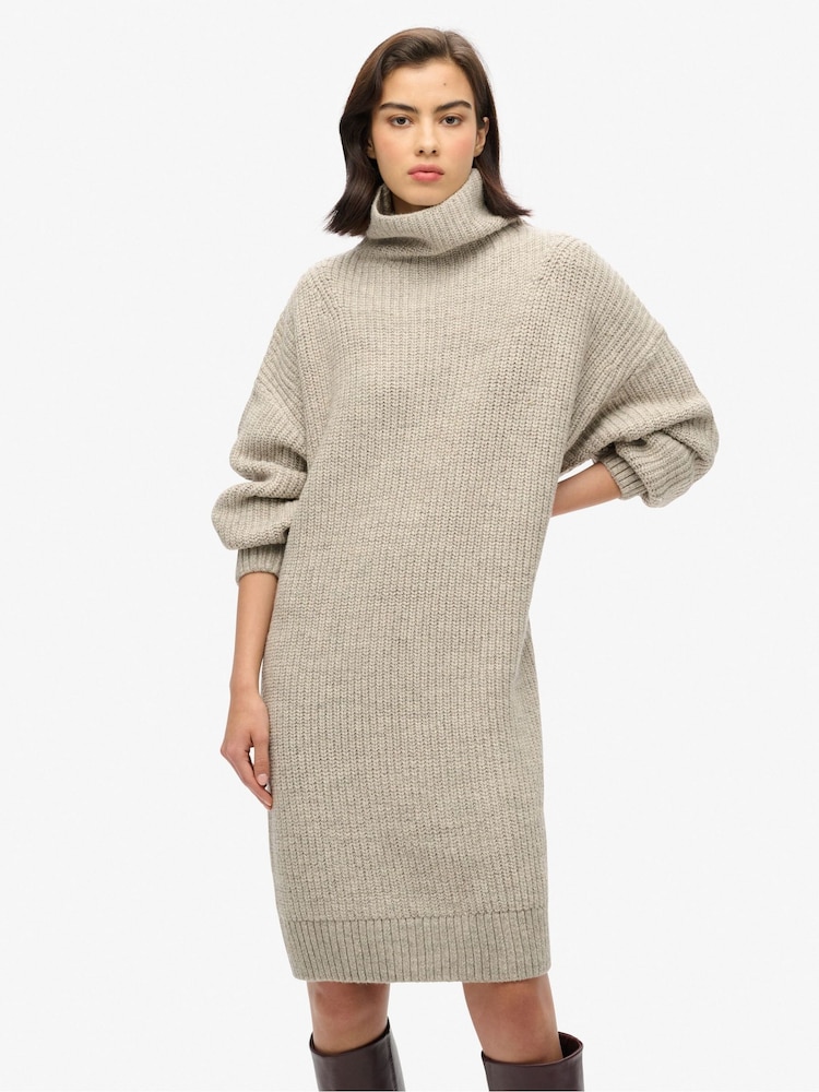 Superdry Light Grey Twist Chunky Rib Knit Jumper Dress - Image 1 of 4