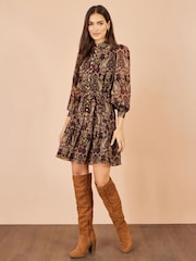 Yumi Brown Paisley Long Sleeve Shirt Dress - Image 2 of 5