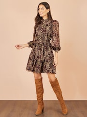 Yumi Brown Paisley Long Sleeve Shirt Dress - Image 3 of 5