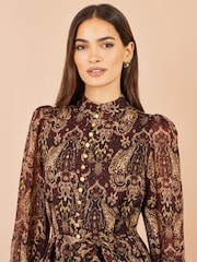 Yumi Brown Paisley Long Sleeve Shirt Dress - Image 4 of 5