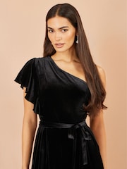 Yumi Black One Shoulder Velvet Jumpsuit - Image 3 of 4