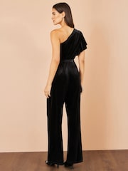 Yumi Black One Shoulder Velvet Jumpsuit - Image 4 of 4