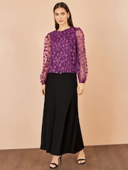 Yumi Purple Sheer Sleeve Appliqué Flower Top - Image 1 of 3