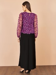 Yumi Purple Sheer Sleeve Appliqué Flower Top - Image 2 of 3
