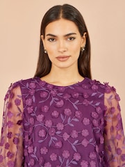 Yumi Purple Sheer Sleeve Appliqué Flower Top - Image 3 of 3