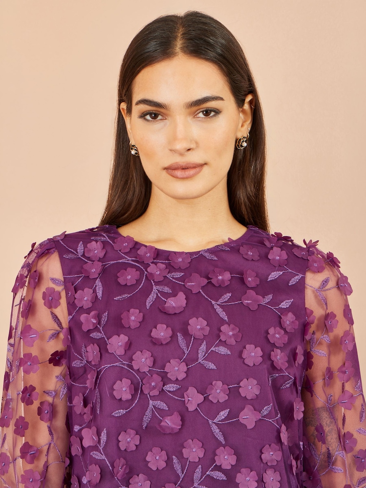 Yumi Purple Sheer Sleeve Appliqué Flower Top - Image 3 of 3 Yumi Purple Sheer Sleeve Appliqué Flower Top - Image 3 of 3