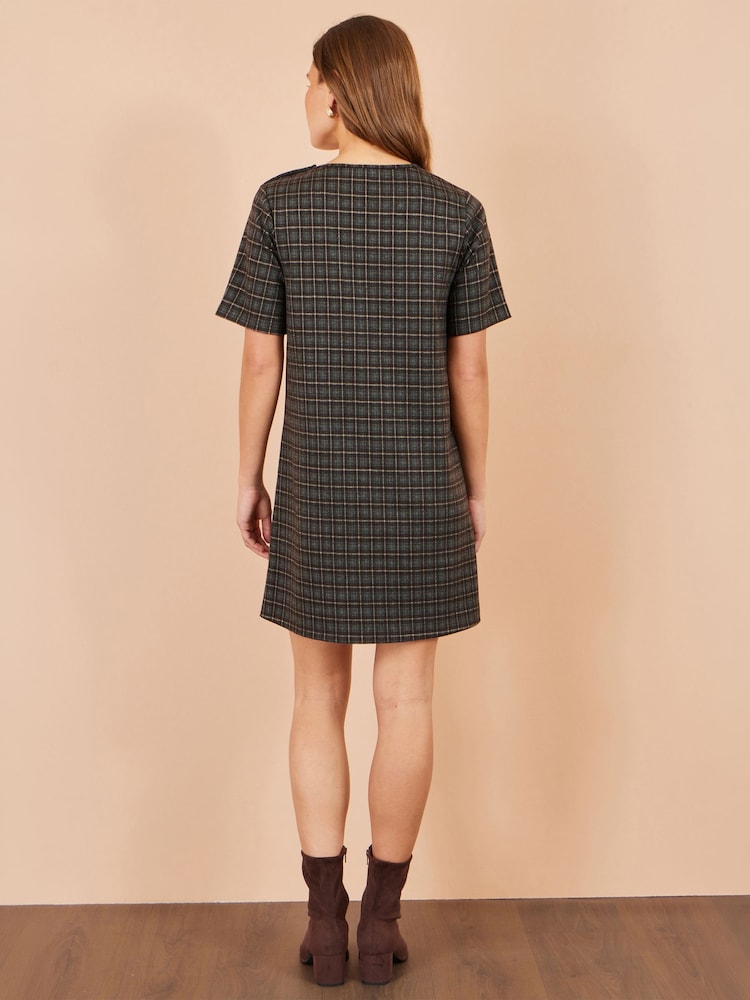Yumi Brown Check Tunic Dress With Buckles - Image 5 of 5 Yumi Brown Check Tunic Dress With Buckles - Image 5 of 5