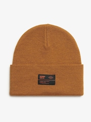 Superdry Denim Co Tobacco Brown 100% Cotton Surplus Knitted Beanie Hat - Image 1 of 2