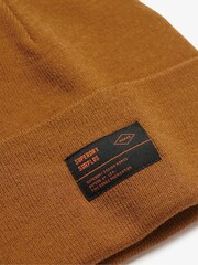 Superdry Denim Co Tobacco Brown 100% Cotton Surplus Knitted Beanie Hat - Image 2 of 2