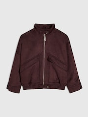 River Island Red Suedette Funnel Bomber Jacket - Image 1 of 4