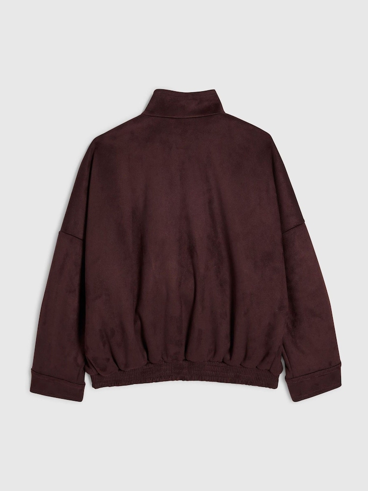 River Island Red Suedette Funnel Bomber Jacket - Image 2 of 4 River Island Red Suedette Funnel Bomber Jacket - Image 2 of 4