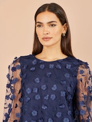 Yumi Blue Sheer Sleeve Appliqué Flower Top - Image 3 of 4