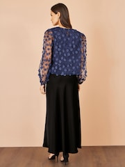 Yumi Blue Sheer Sleeve Appliqué Flower Top - Image 4 of 4