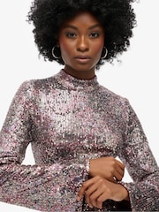 Superdry Floral Sequin Long Sleeve Printed Sequin 100% Cotton Mini Dress - Image 3 of 5