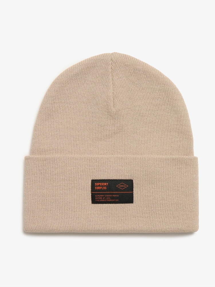 Superdry Chateau Grey Surplus 100% Cotton Knitted Beanie Hat - Image 1 of 3
