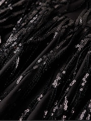 Superdry Tassle Black Sequin Volume Tiered Mesh Mini Dress - Image 7 of 7