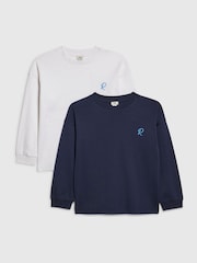 River Island Blue Relaxed Fit Long Sleeve T-Shirts 2 Pack - Image 1 of 4