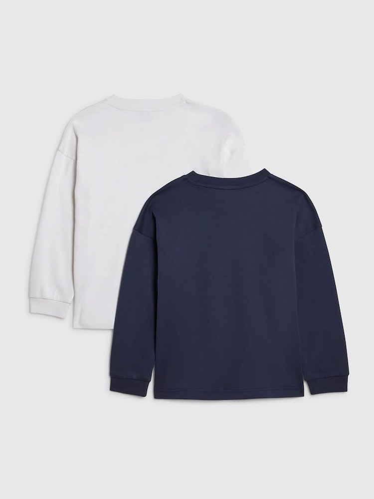 River Island Blue Relaxed Fit Long Sleeve T-Shirts 2 Pack - Image 2 of 4