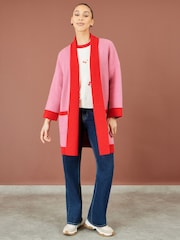 Yumi Pink Contrast Knitted Cardigan - Image 3 of 5