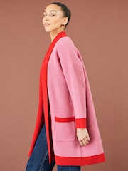 Yumi Pink Contrast Knitted Cardigan - Image 4 of 5