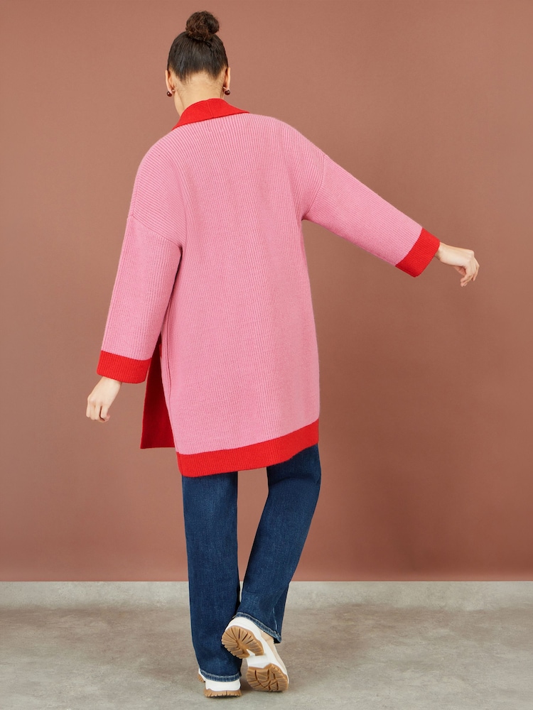 Yumi Pink Contrast Knitted Cardigan - Image 5 of 5 Yumi Pink Contrast Knitted Cardigan - Image 5 of 5