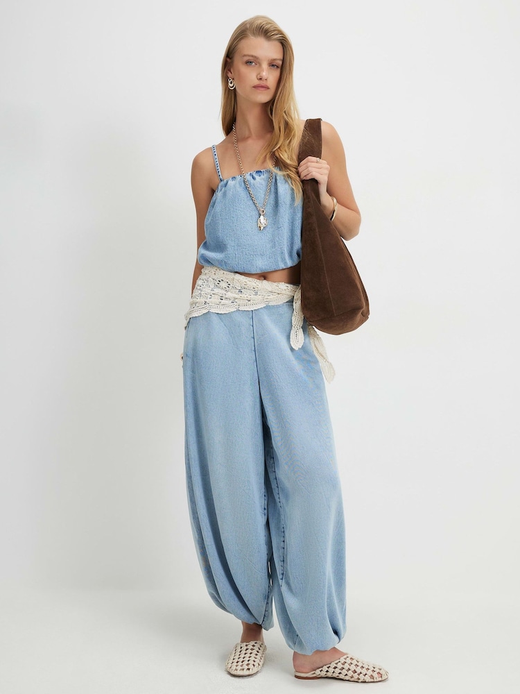 River Island Blue Exaggerated Ballon Trousers - Image 1 of 4