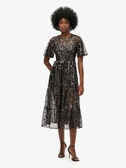 Superdry Pewter Sequin Volume Tiered Mesh Midi Dress - Image 1 of 6