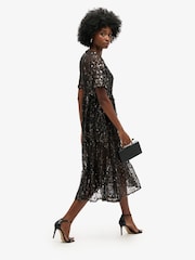 Superdry Pewter Sequin Volume Tiered Mesh Midi Dress - Image 2 of 6