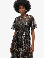 Superdry Pewter Sequin Volume Tiered Mesh Midi Dress - Image 3 of 6