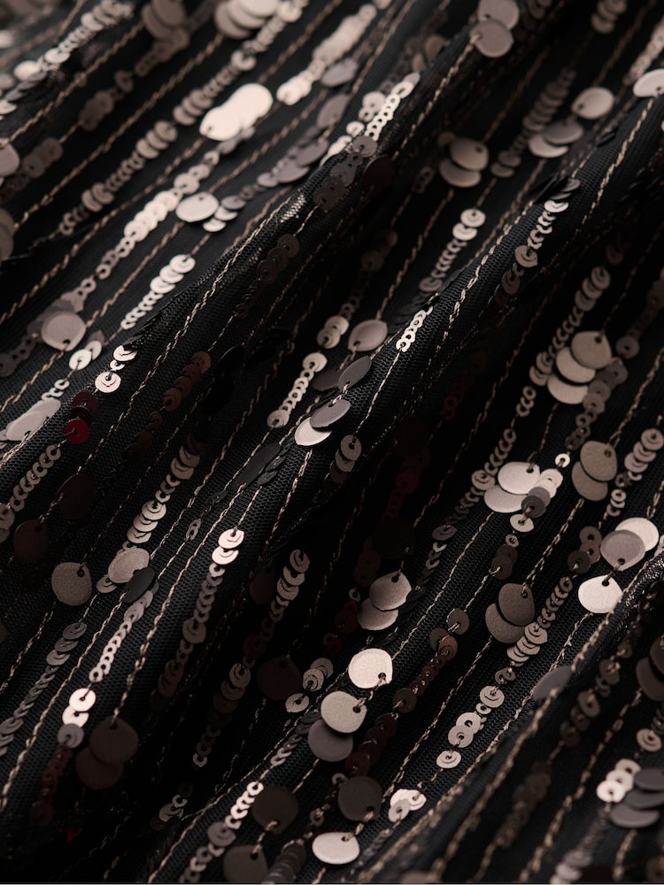 Superdry Pewter Sequin Volume Tiered Mesh Midi Dress - Image 6 of 6