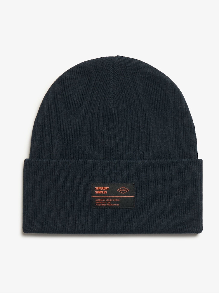 Superdry Eclipse Navy Surplus 100% Cotton Knitted Beanie Hat - Image 1 of 2