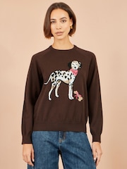 Yumi Brown Dalmatian Intarsia Relaxed Jumper - Image 1 of 4