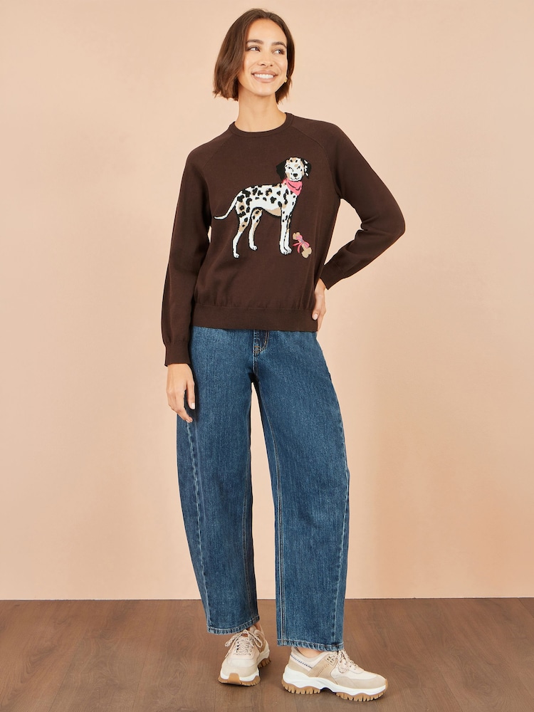 Yumi Brown Dalmatian Intarsia Relaxed Jumper - Image 2 of 4 Yumi Brown Dalmatian Intarsia Relaxed Jumper - Image 2 of 4