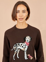 Yumi Brown Dalmatian Intarsia Relaxed Jumper - Image 3 of 4