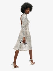 Superdry Silver Sequin Open Back Long Sleeve Midi Dress - Image 2 of 5