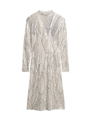 Superdry Silver Sequin Open Back Long Sleeve Midi Dress - Image 4 of 5