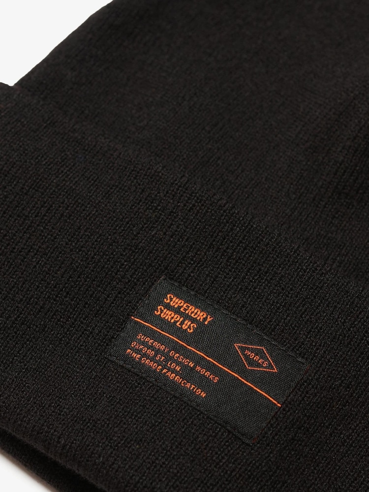 Superdry Black 100% Cotton Surplus Knitted Beanie Hat - Image 2 of 2