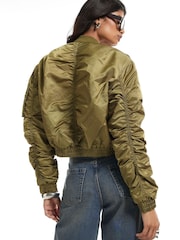 River Island Green Cropped Fitted Bomber Jacket - Image 4 of 4