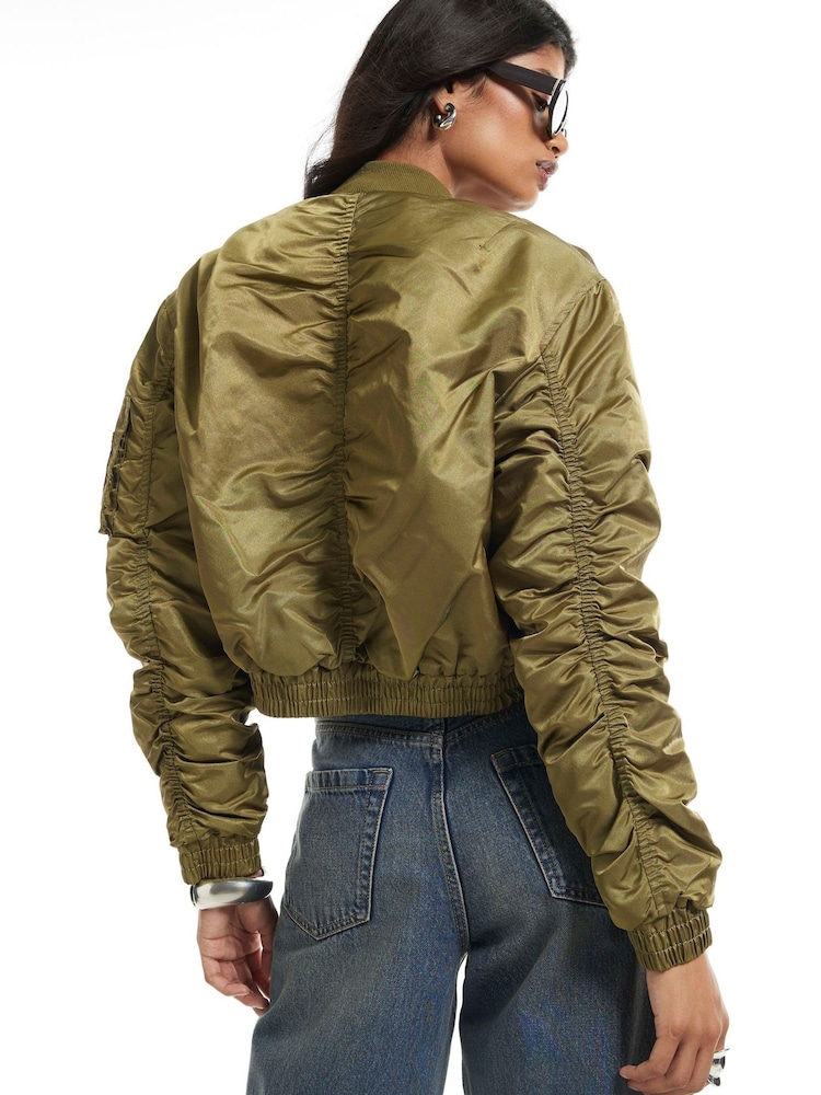 River Island Green Cropped Fitted Bomber Jacket - Image 4 of 4 River Island Green Cropped Fitted Bomber Jacket - Image 4 of 4