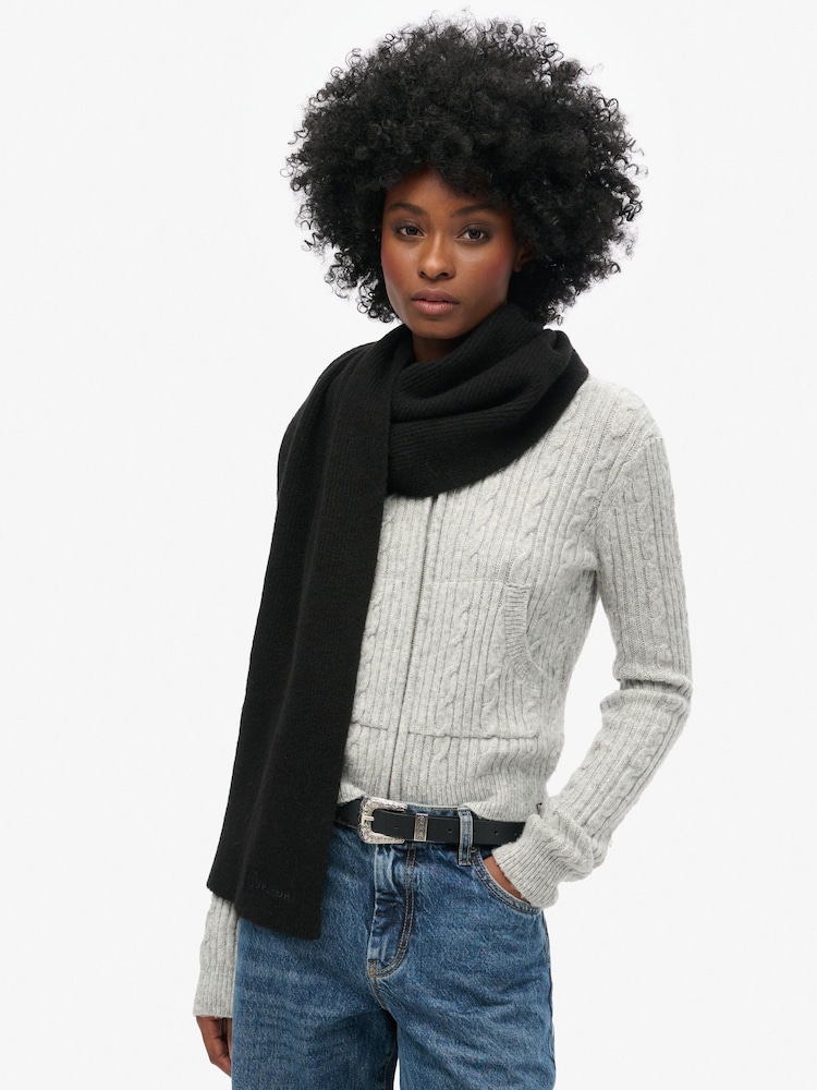 Superdry Black Soft Rib Knit Scarf - Image 1 of 3