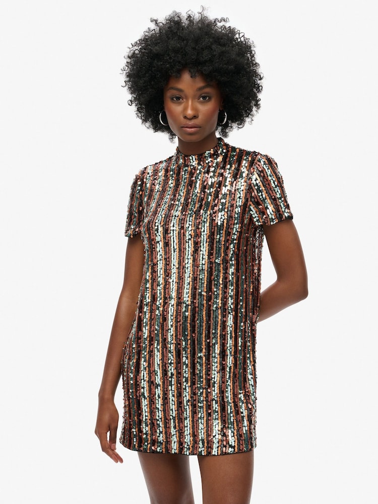 Superdry Sequin T-Shirt Mini Dress - Image 1 of 5