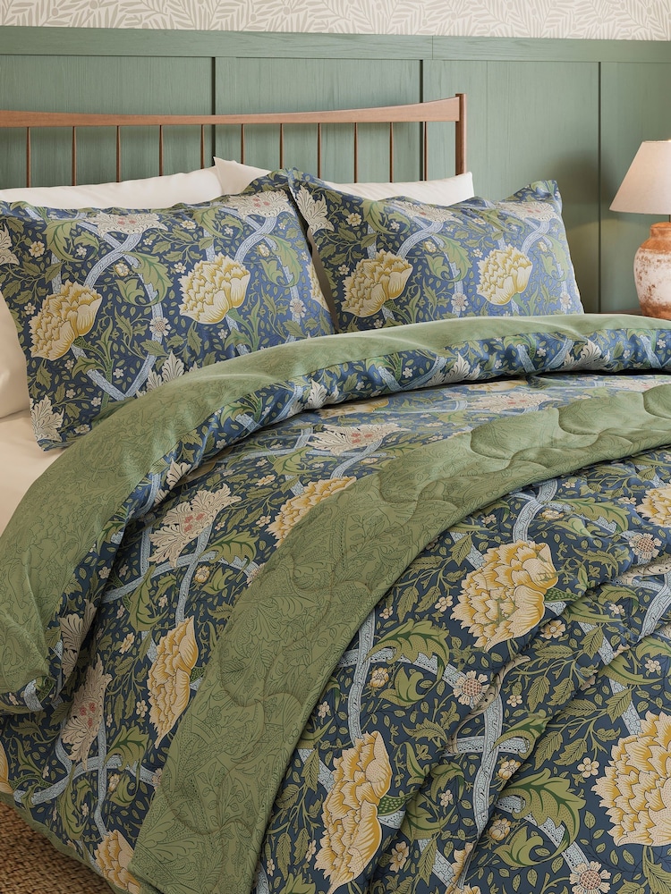 Morris & Co Blue Windrush Floral 180 Thread Count Percale Duvet Cover and Pillowcase Set - Image 1 of 6 Morris & Co Blue Windrush Floral 180 Thread Count Percale Duvet Cover and Pillowcase Set - Image 1 of 6