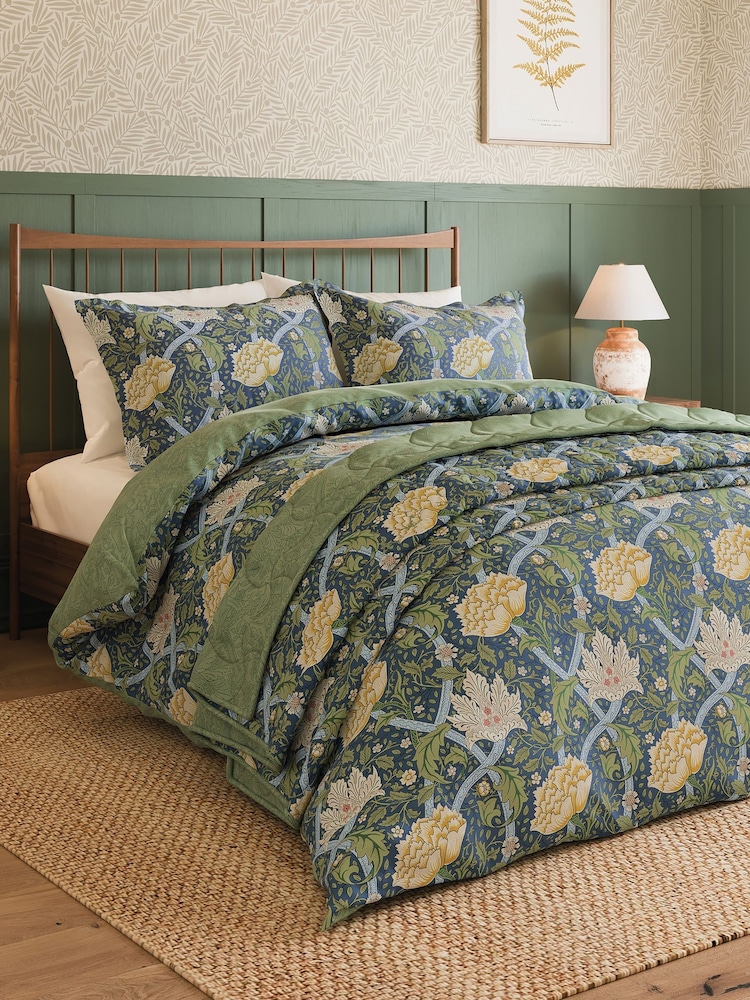 Morris & Co Blue Windrush Floral 180 Thread Count Percale Duvet Cover and Pillowcase Set - Image 2 of 6 Morris & Co Blue Windrush Floral 180 Thread Count Percale Duvet Cover and Pillowcase Set - Image 2 of 6