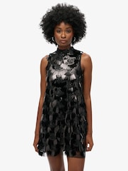 Superdry Black Sequin A-Line Fringe Sequin Dress - Image 2 of 6
