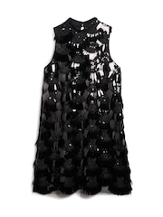 Superdry Black Sequin A-Line Fringe Sequin Dress - Image 5 of 6