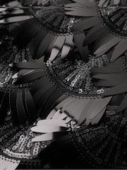 Superdry Black Sequin A-Line Fringe Sequin Dress - Image 6 of 6