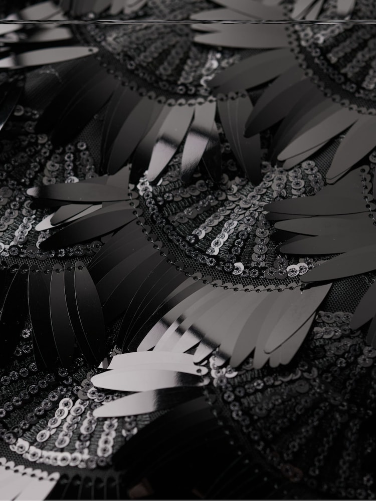 Superdry Black Sequin A-Line Fringe Sequin Dress - Image 6 of 6