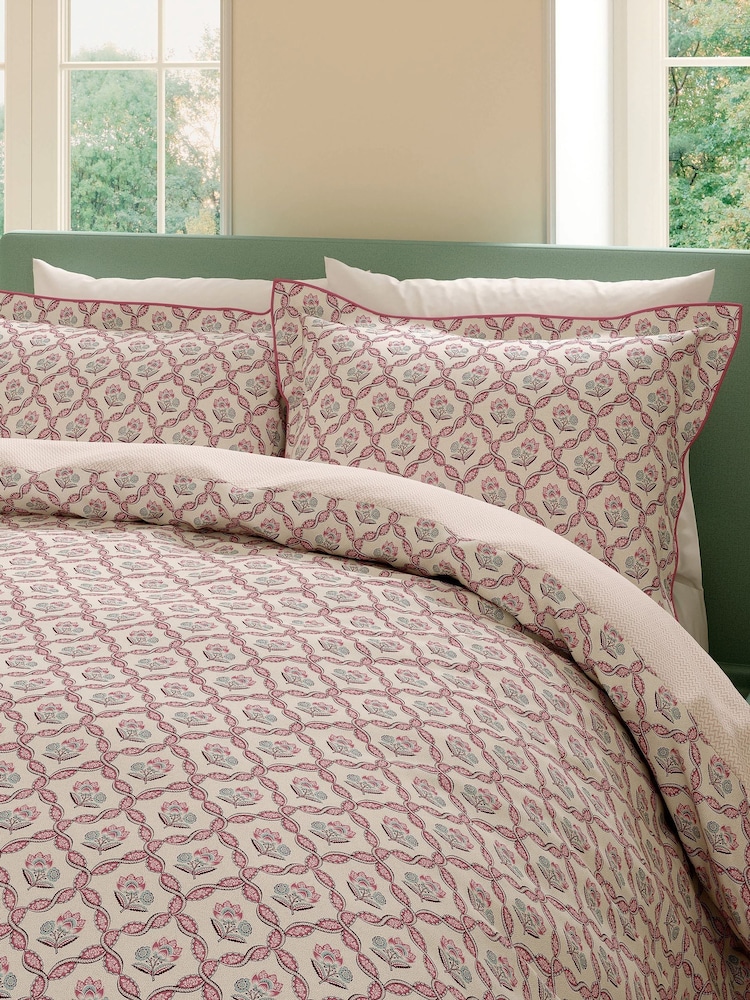 V&A Mulberry Ribbon Lattice Floral 180 Thread Count Percale Duvet Cover and Pillowcase Set - Image 1 of 5 V&A Mulberry Ribbon Lattice Floral 180 Thread Count Percale Duvet Cover and Pillowcase Set - Image 1 of 5