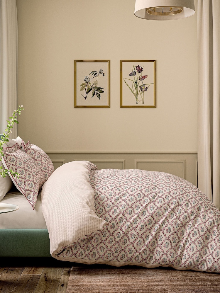V&A Mulberry Ribbon Lattice Floral 180 Thread Count Percale Duvet Cover and Pillowcase Set - Image 2 of 5 V&A Mulberry Ribbon Lattice Floral 180 Thread Count Percale Duvet Cover and Pillowcase Set - Image 2 of 5
